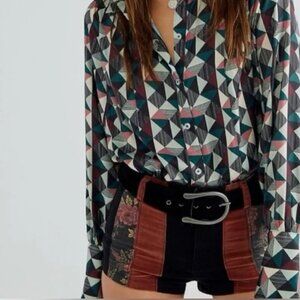 Free People La La Printed Button-Down. NWT. - S